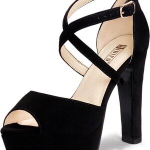 Women's Chunky High Heels Sandals Peep Toe Ankle Strap Wedding Party
